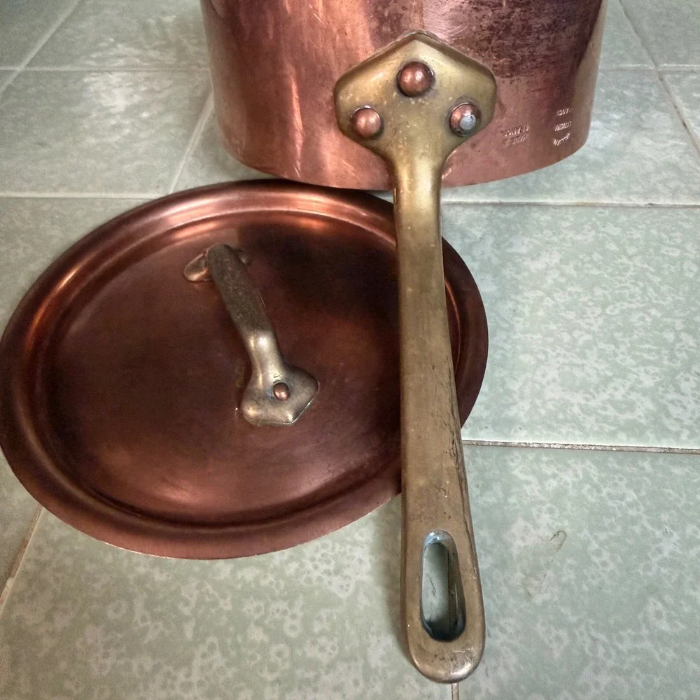 Williams Sonoma France Copper Saucepan Lid Tin Lined Brass Handle Made in France